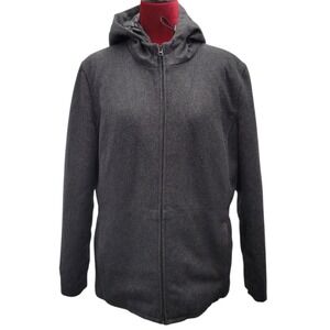 Gap Wool blend Quilt Lined Gray Hooded Warm Winter Coat Full Zip Wmn XL  F361